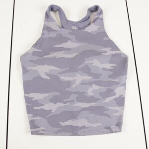 Athleta Girl Light Gray Purple Camo Crop Tank Bra Top Sz XL / 14